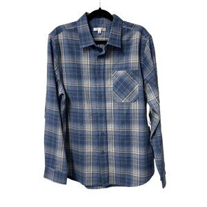 DAILY THREAD BUTTON UP SHIRT PLAID MENS L BLUE KHAKI CASUAL LONG SLEEVE NWT